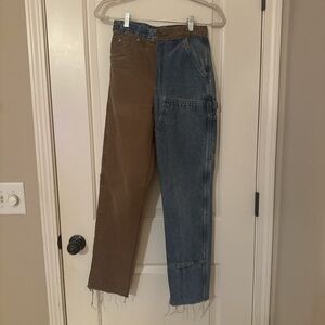 Dickies Two-Tone High Rise Jeans in Brown and Blue